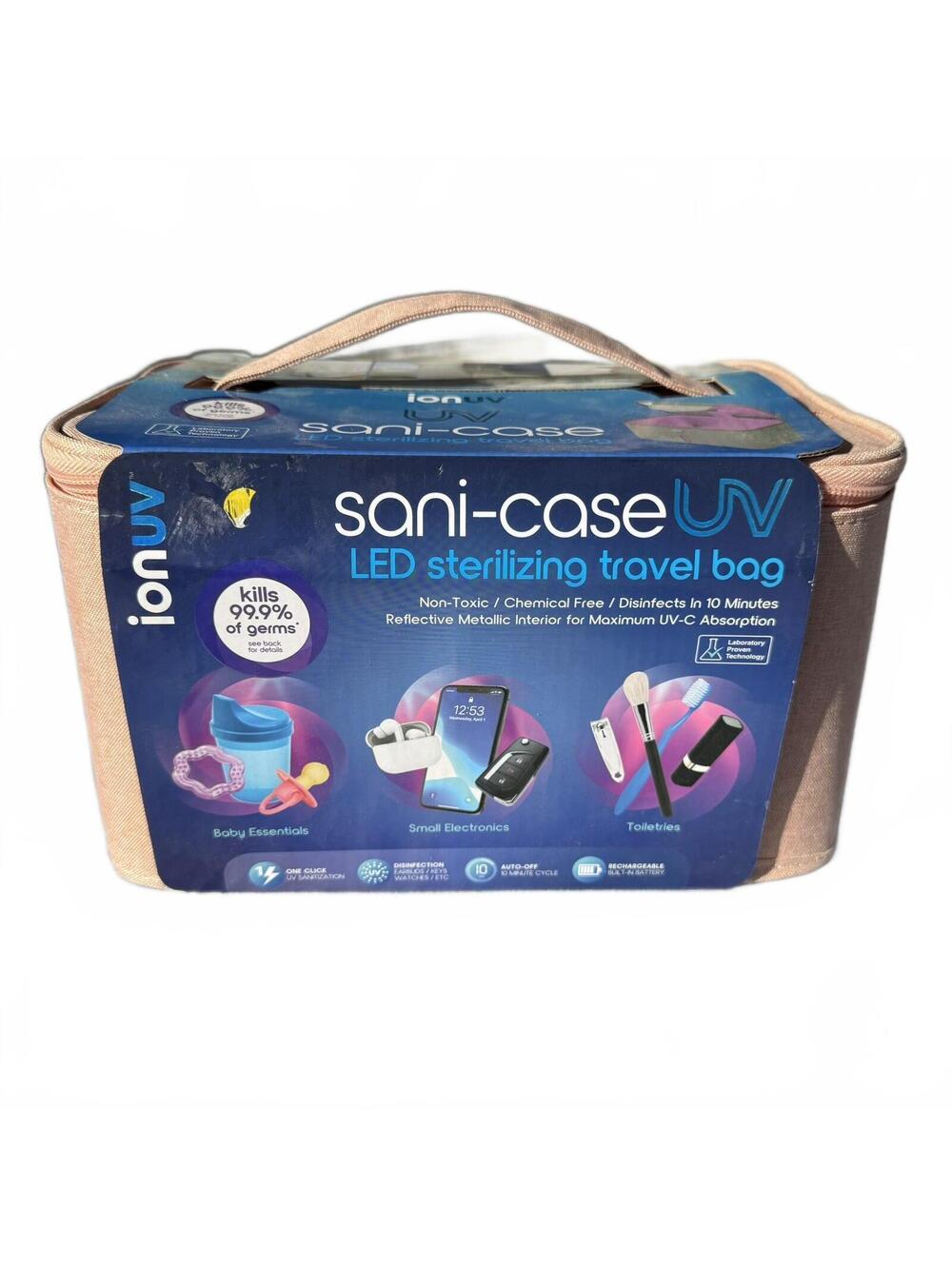 ionUV Sani-Case UV LED Sterilizing Travel Bag-Pink Sanitizer Germ Killer
